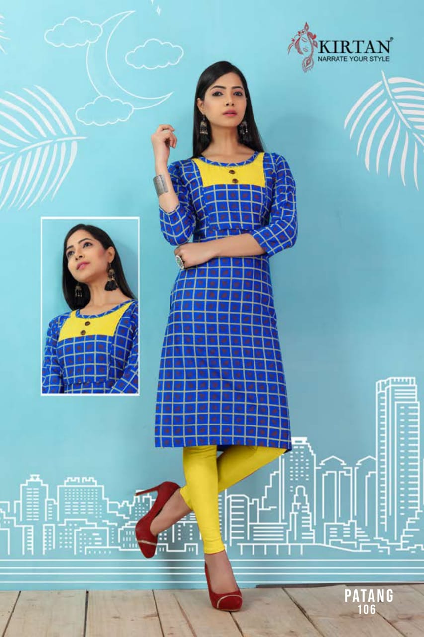 Kirtan Presents Patang Collection Oof Rayon Printed Casual Kurtis