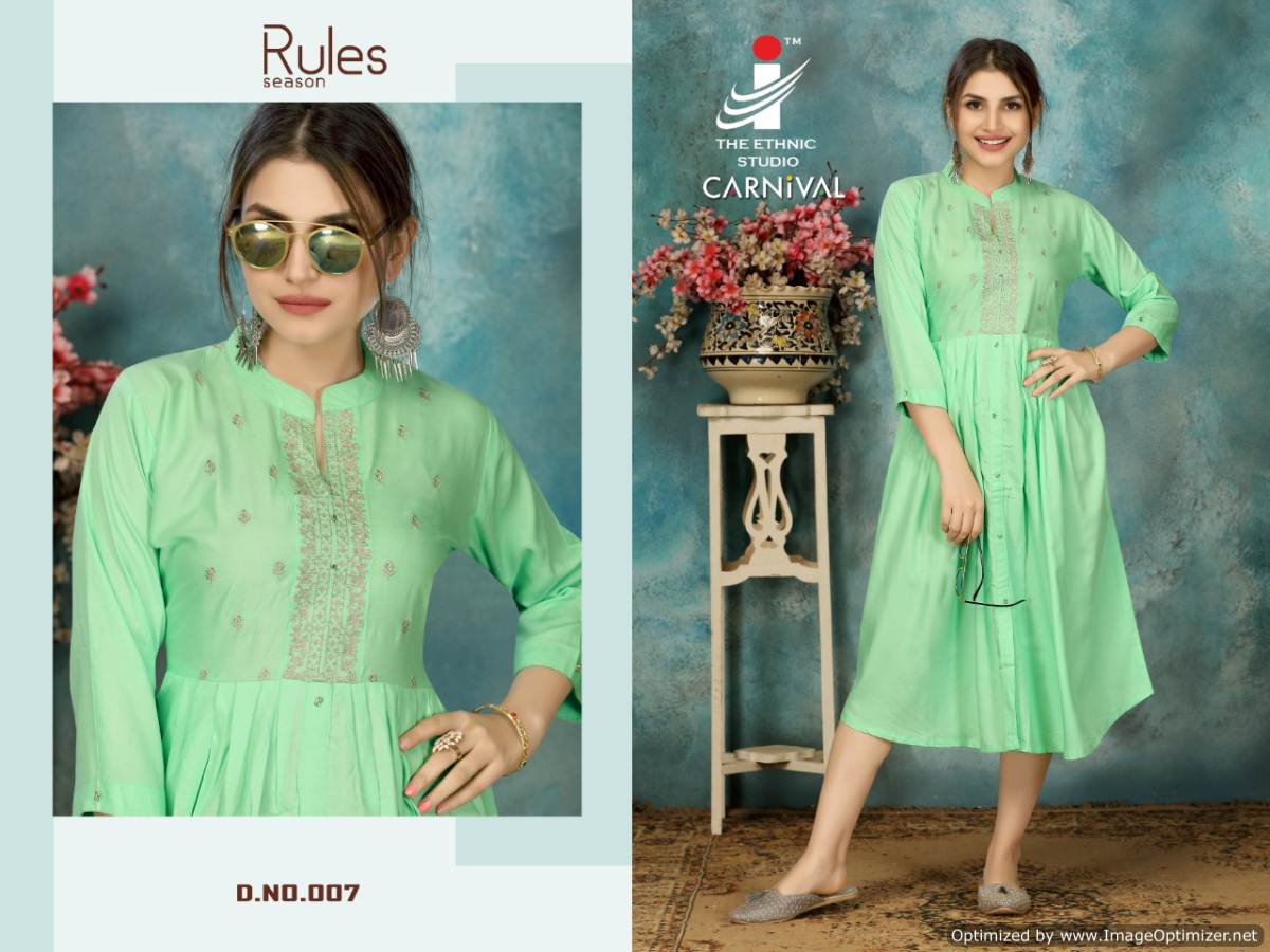 Mirayaa Presents Carnival Rayon Embroidered Designer Kurtis