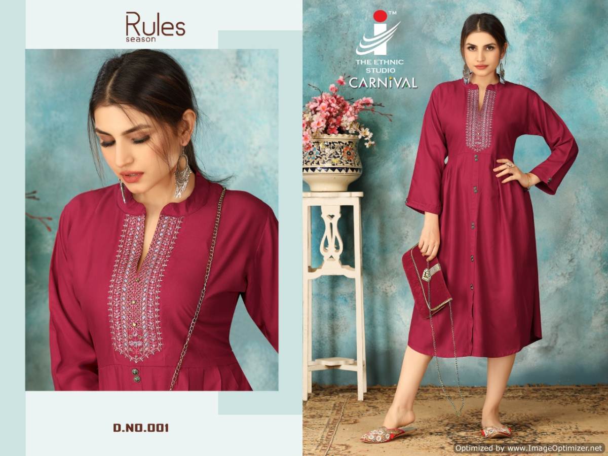 Mirayaa Presents Carnival Rayon Embroidered Designer Kurtis