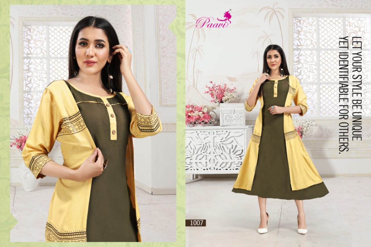 Paavi Presents Zoya 2 Collection Of Heavy Rayon Kurti With Attach Koti