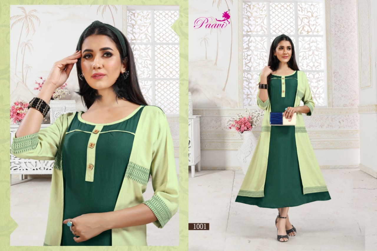 Paavi Presents Zoya 2 Collection Of Heavy Rayon Kurti With Attach Koti