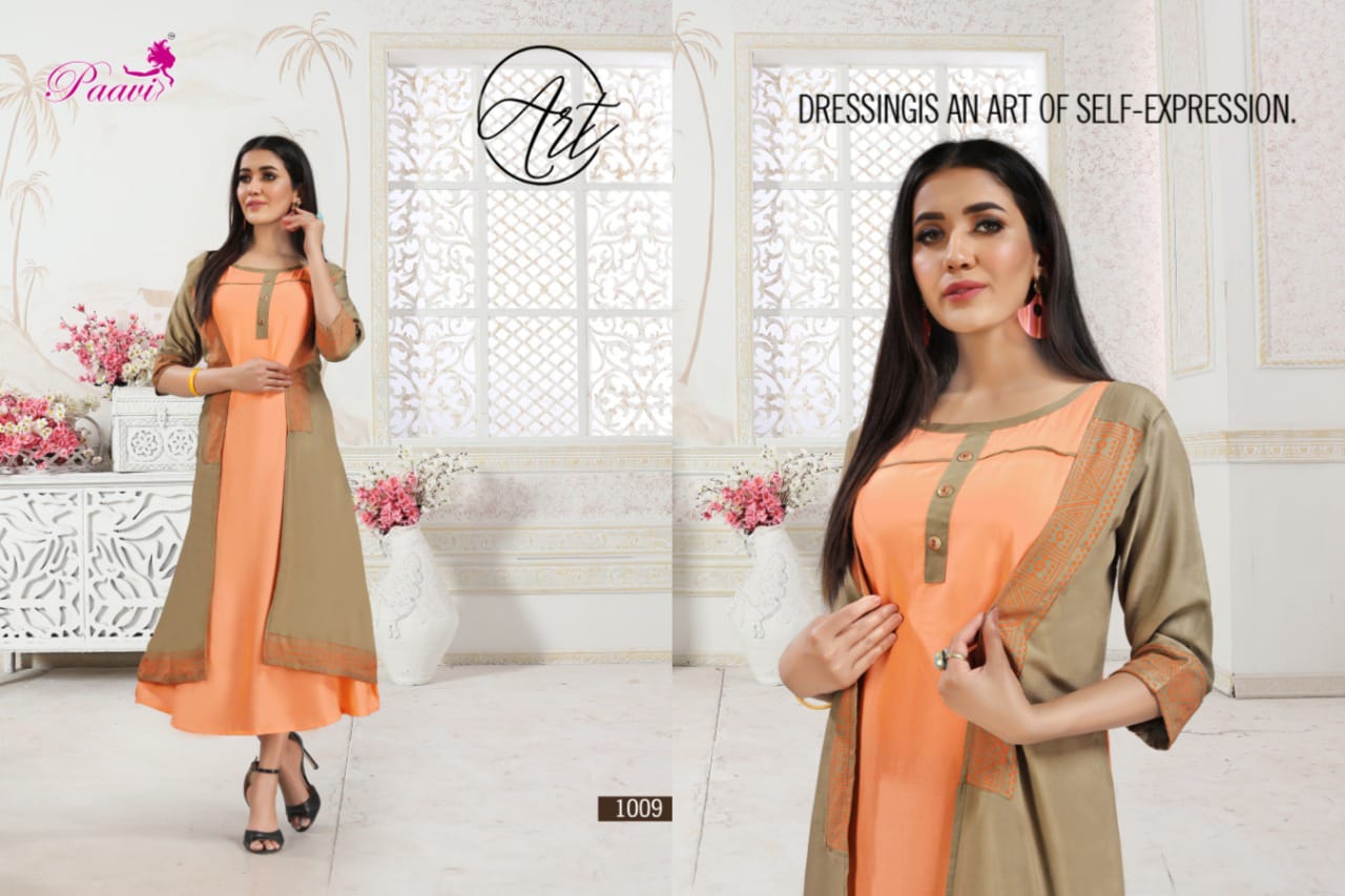 Paavi Presents Zoya 2 Collection Of Heavy Rayon Kurti With Attach Koti