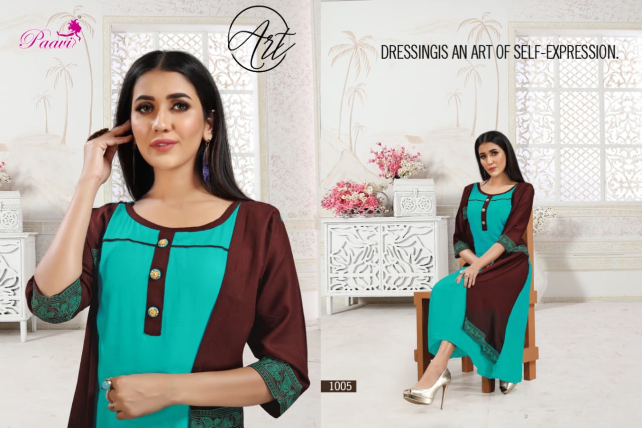 Paavi Presents Zoya 2 Collection Of Heavy Rayon Kurti With Attach Koti