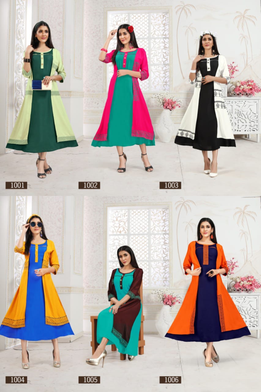 Paavi Presents Zoya 2 Collection Of Heavy Rayon Kurti With Attach Koti