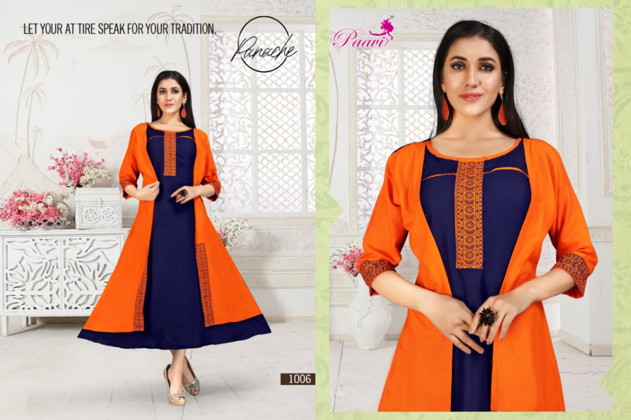 Paavi Presents Zoya 2 Collection Of Heavy Rayon Kurti With Attach Koti