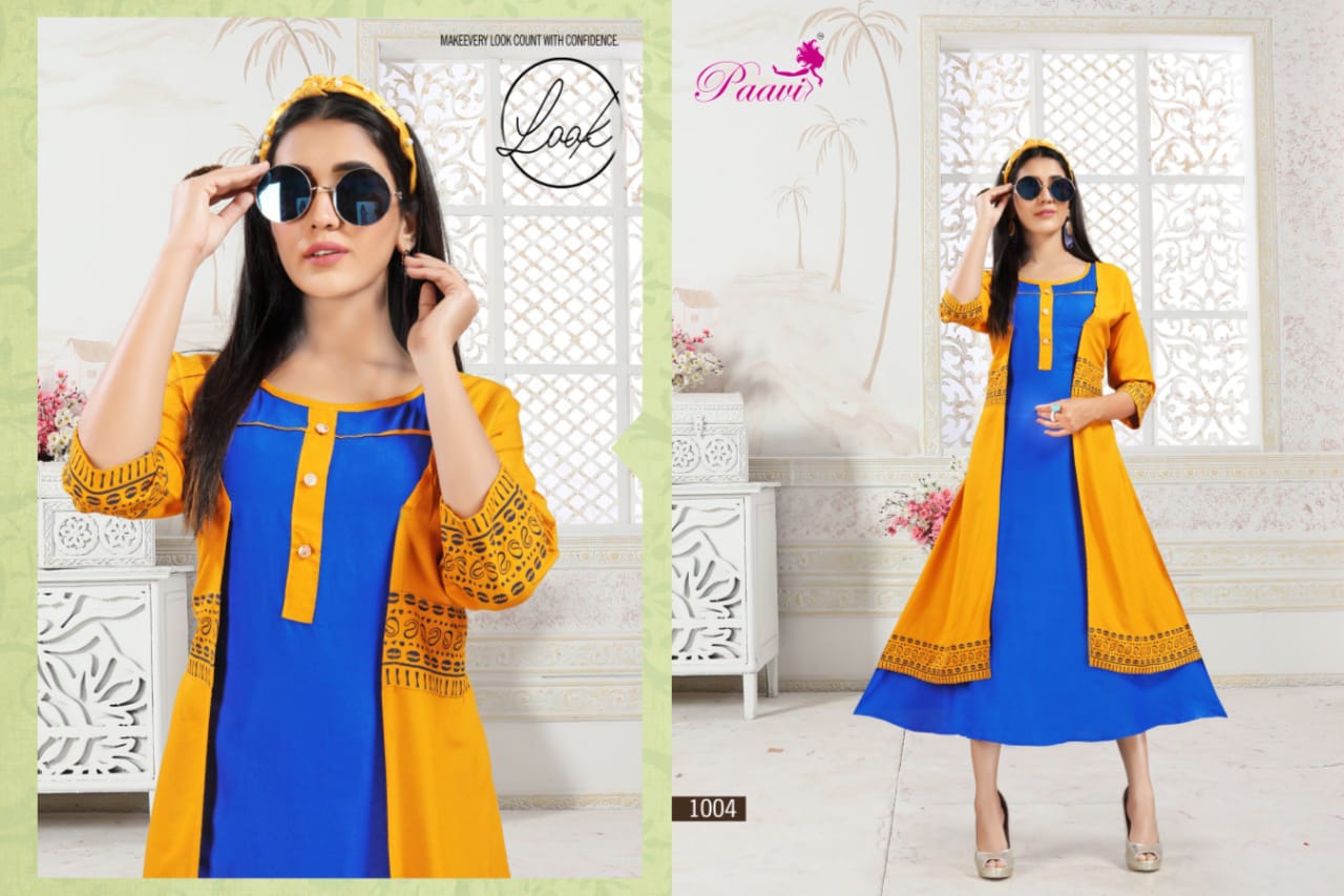 Paavi Presents Zoya 2 Collection Of Heavy Rayon Kurti With Attach Koti