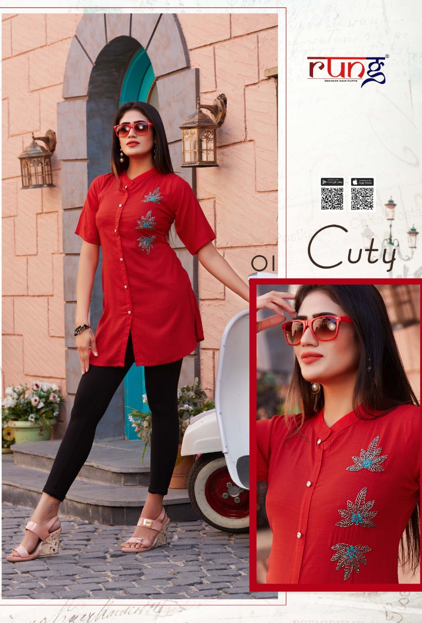 Rung Presents Advika Collection Of Manual Handwork Slub Rayon Kurtis