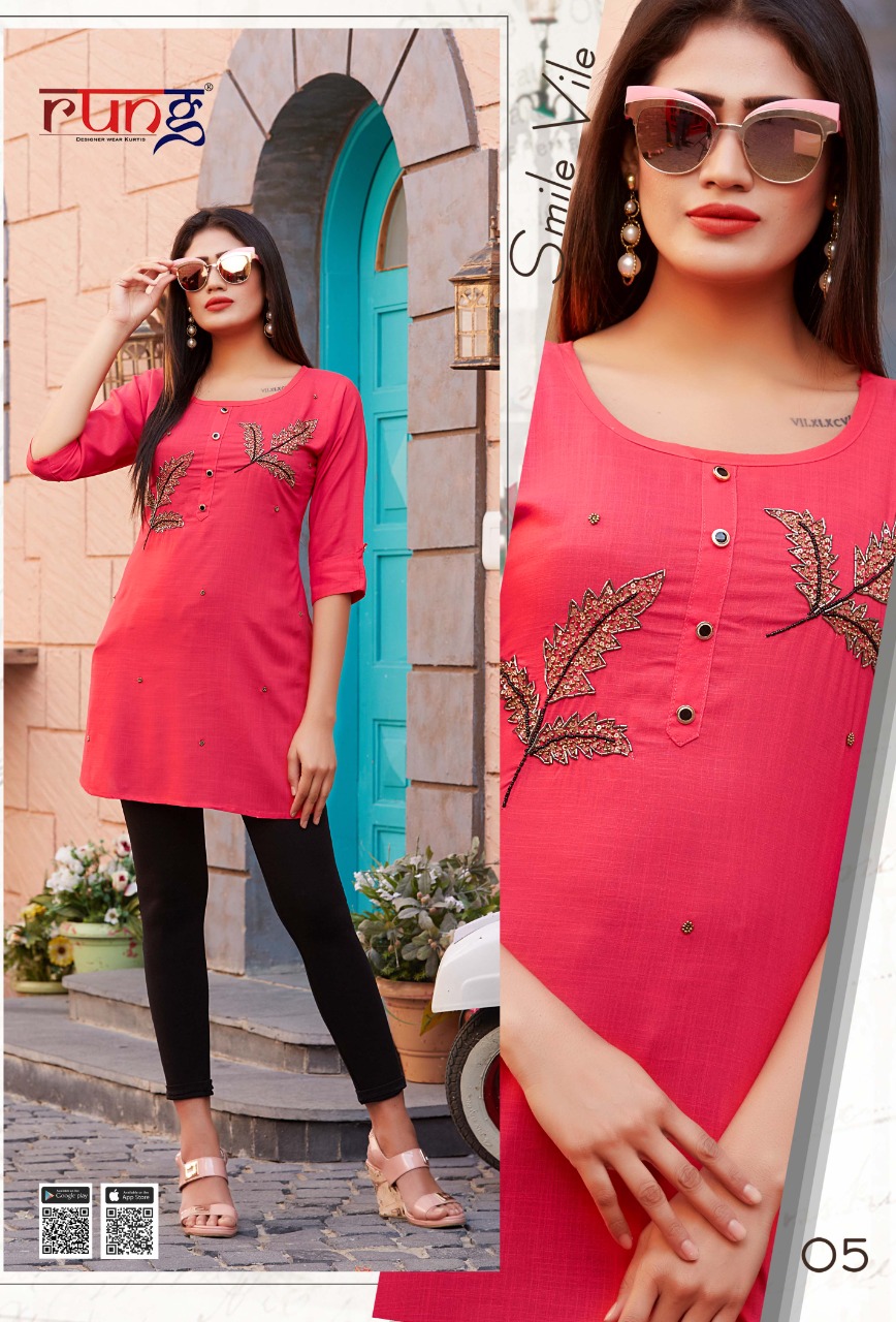 Rung Presents Advika Collection Of Manual Handwork Slub Rayon Kurtis