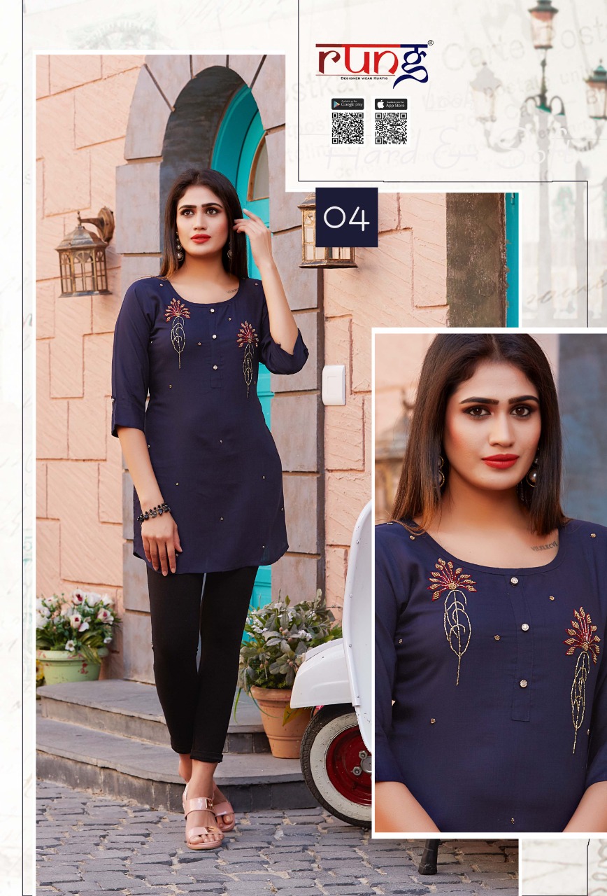 Rung Presents Advika Collection Of Manual Handwork Slub Rayon Kurtis