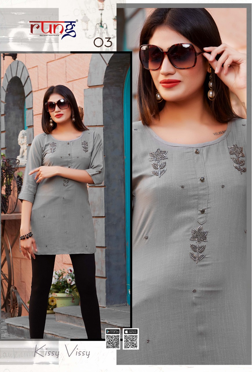 Rung Presents Advika Collection Of Manual Handwork Slub Rayon Kurtis