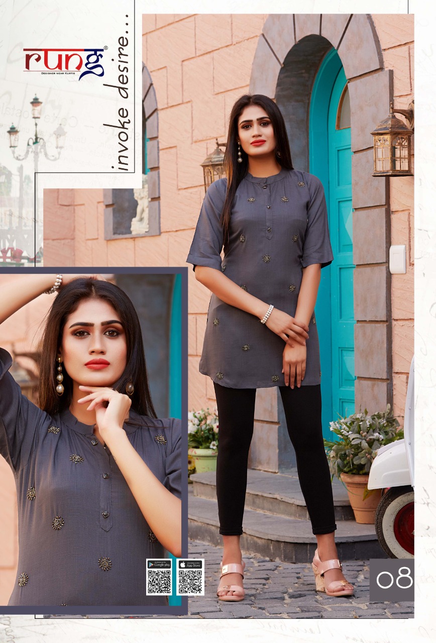 Rung Presents Advika Collection Of Manual Handwork Slub Rayon Kurtis