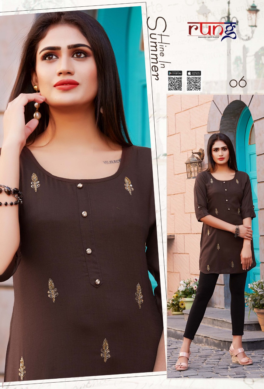 Rung Presents Advika Collection Of Manual Handwork Slub Rayon Kurtis