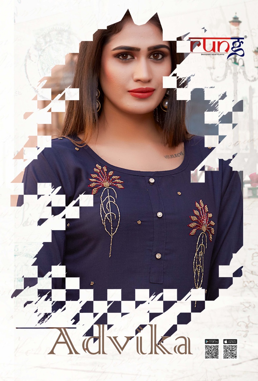 Rung Presents Advika Collection Of Manual Handwork Slub Rayon Kurtis