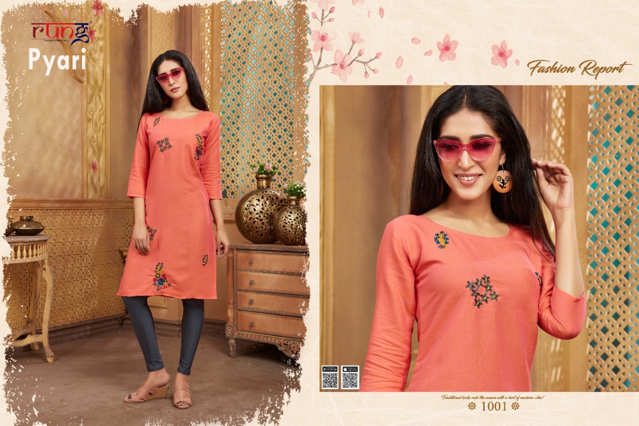 Rung Presents Pyari Collection Of Two Tone Rayon Manual Embroidered Kurtis