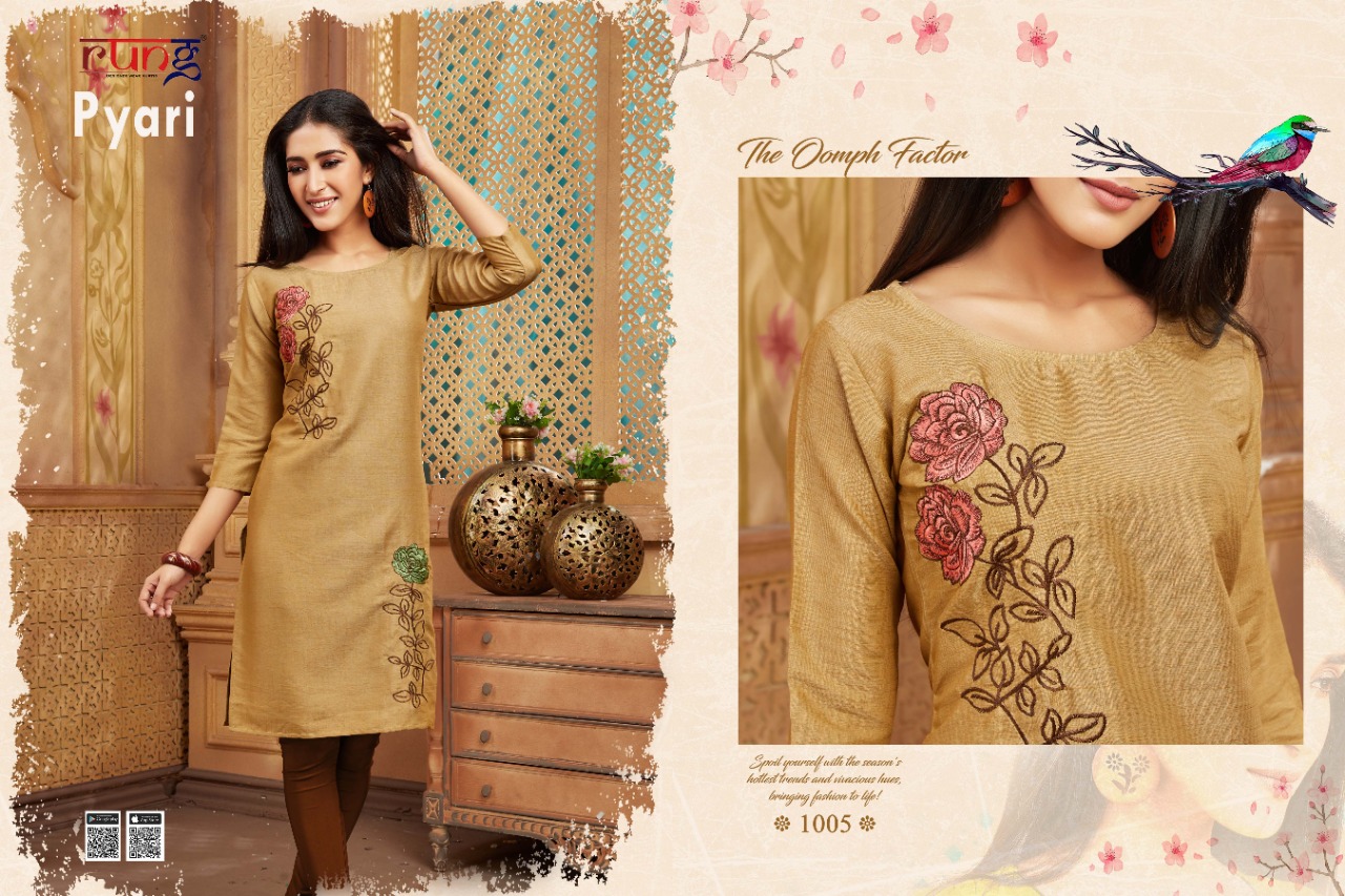 Rung Presents Pyari Collection Of Two Tone Rayon Manual Embroidered Kurtis