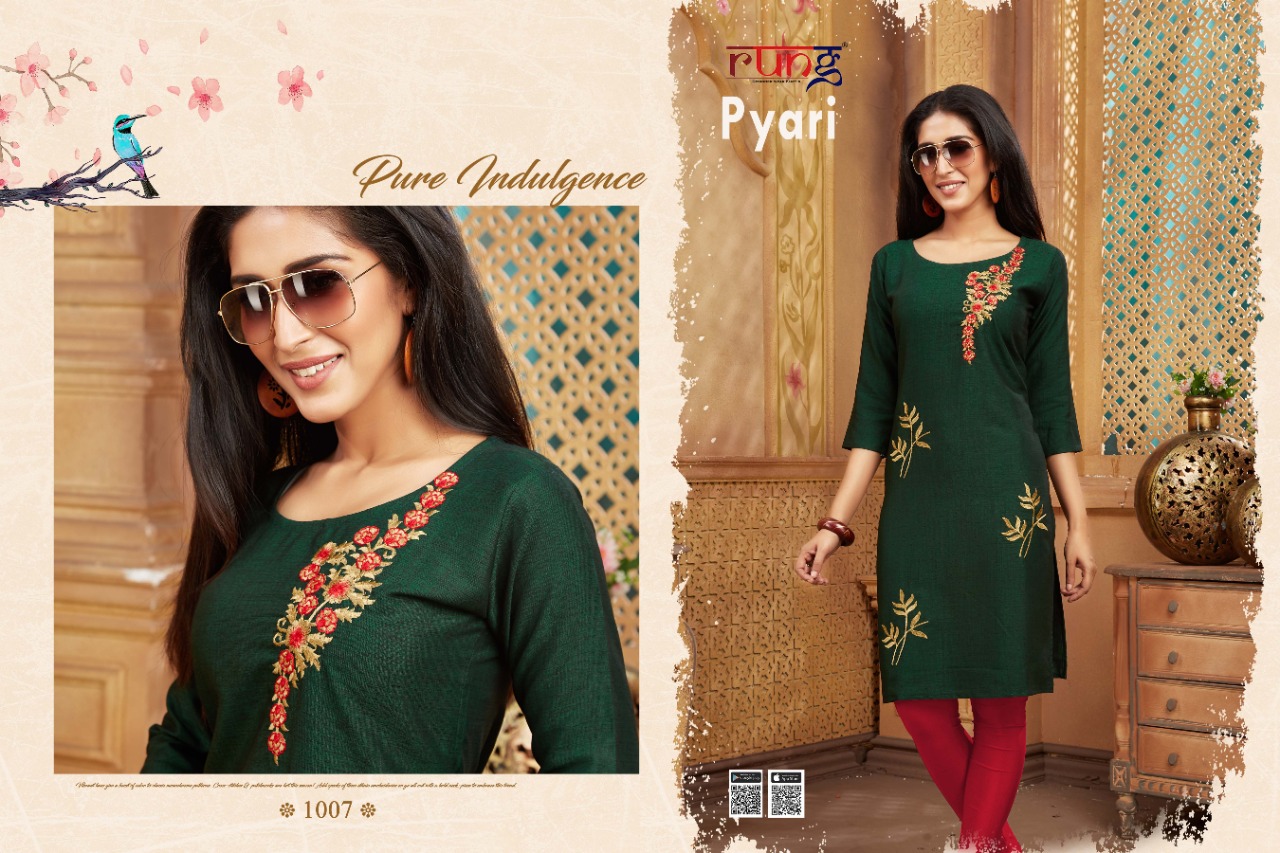 Rung Presents Pyari Collection Of Two Tone Rayon Manual Embroidered Kurtis