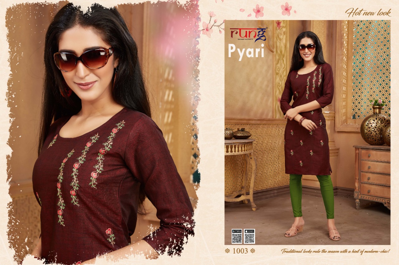 Rung Presents Pyari Collection Of Two Tone Rayon Manual Embroidered Kurtis