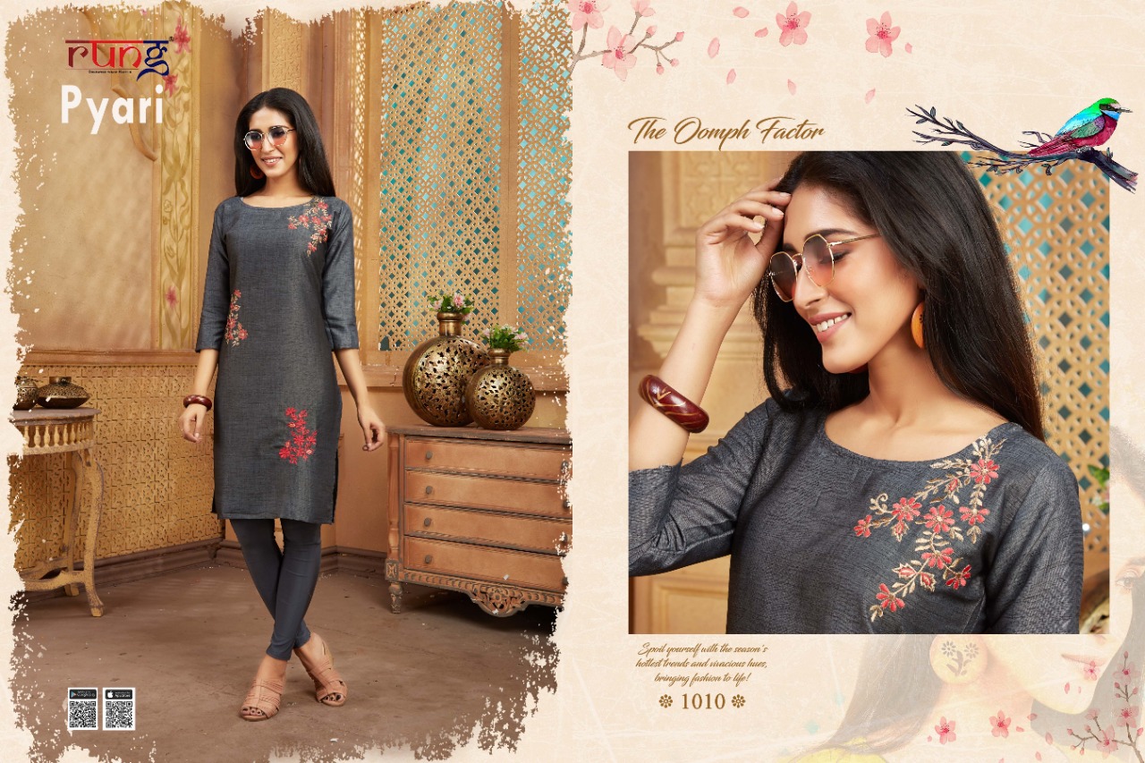 Rung Presents Pyari Collection Of Two Tone Rayon Manual Embroidered Kurtis