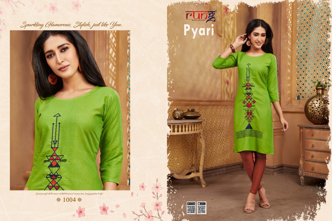 Rung Presents Pyari Collection Of Two Tone Rayon Manual Embroidered Kurtis