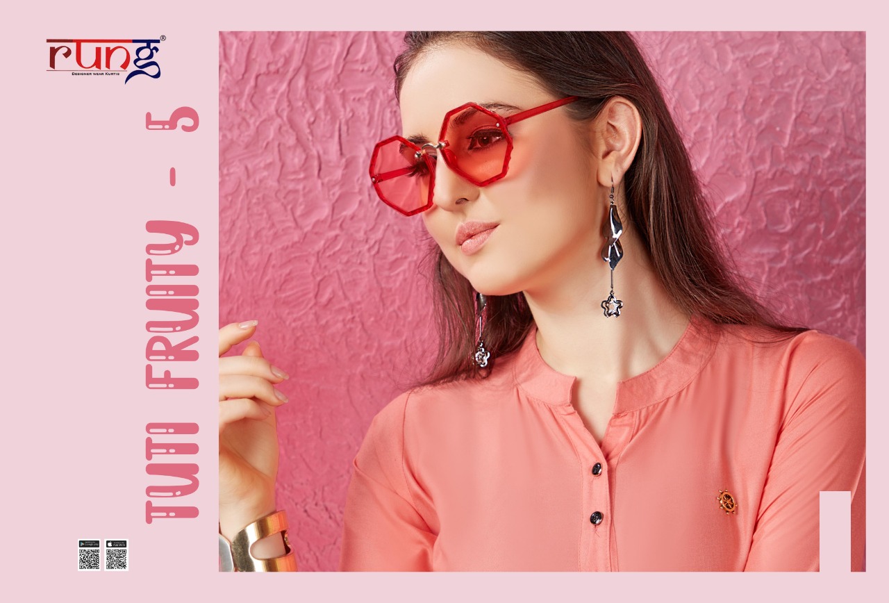 Rung Presents Tuti Fruti Vol 5 Collection Of Rayon Plain Casual Kurtis