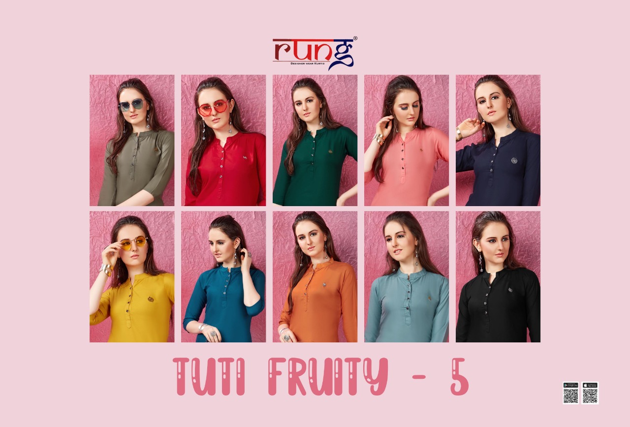 Rung Presents Tuti Fruti Vol 5 Collection Of Rayon Plain Casual Kurtis