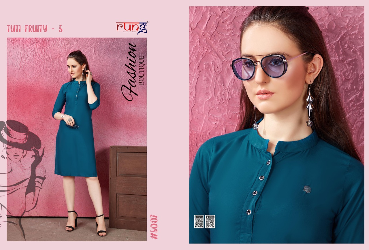 Rung Presents Tuti Fruti Vol 5 Collection Of Rayon Plain Casual Kurtis