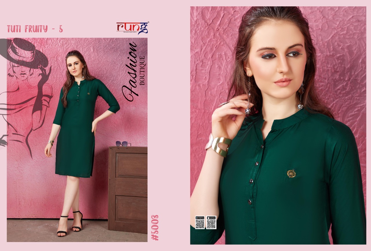 Rung Presents Tuti Fruti Vol 5 Collection Of Rayon Plain Casual Kurtis