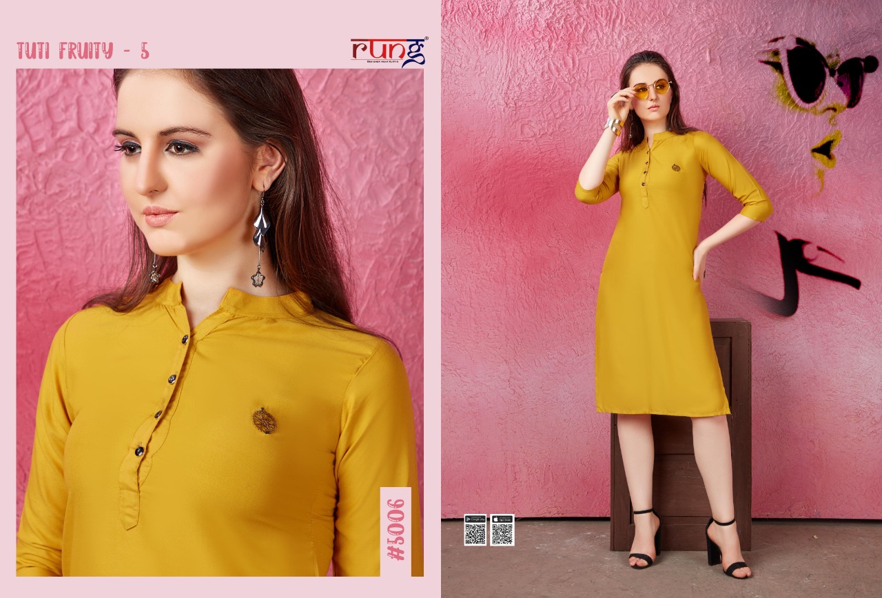 Rung Presents Tuti Fruti Vol 5 Collection Of Rayon Plain Casual Kurtis