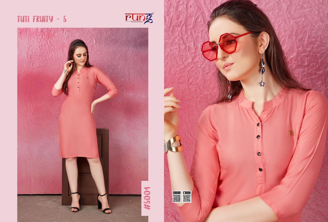 Rung Presents Tuti Fruti Vol 5 Collection Of Rayon Plain Casual Kurtis