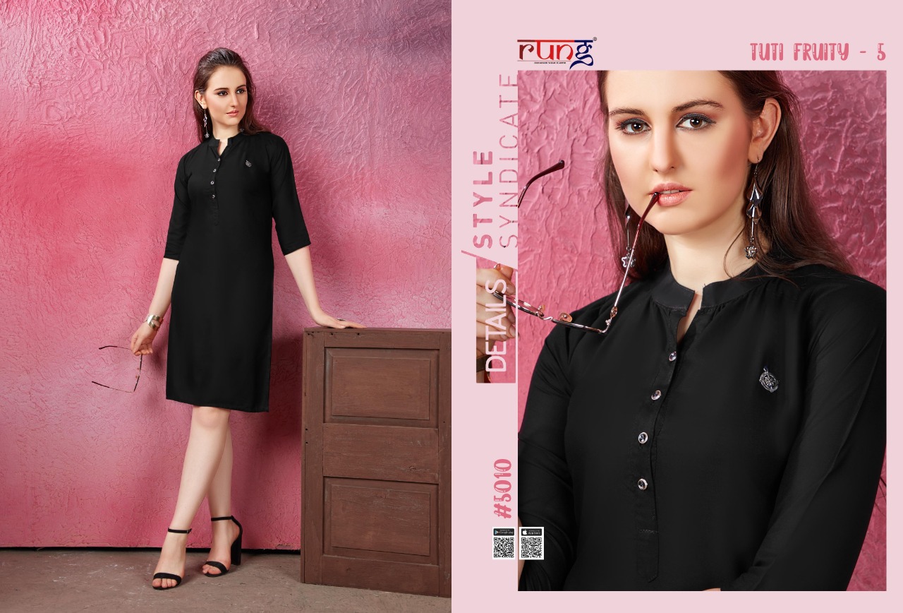 Rung Presents Tuti Fruti Vol 5 Collection Of Rayon Plain Casual Kurtis