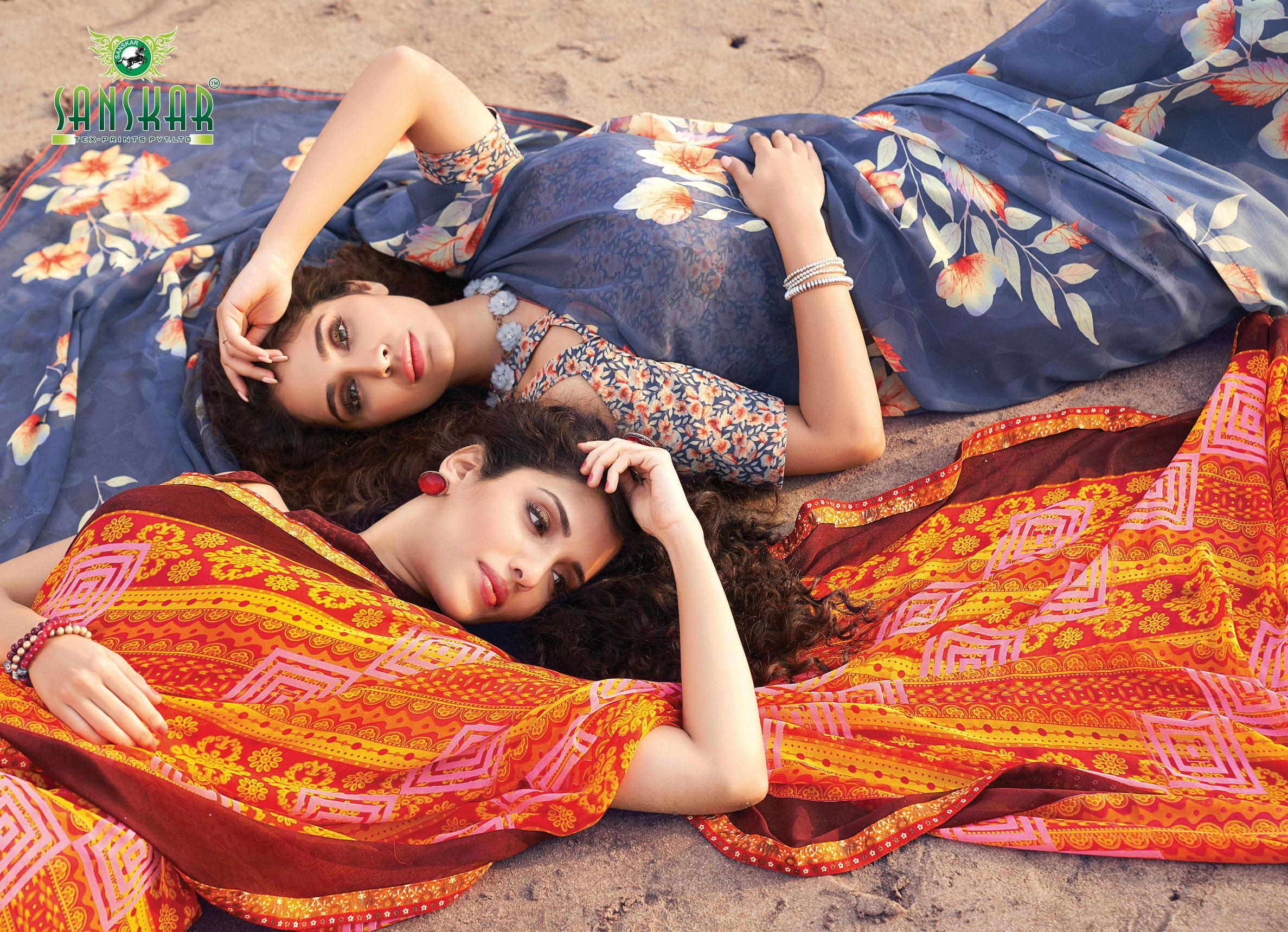 Sanskar Presents Signature 12 Digital Printed Georgette Casual Sarees