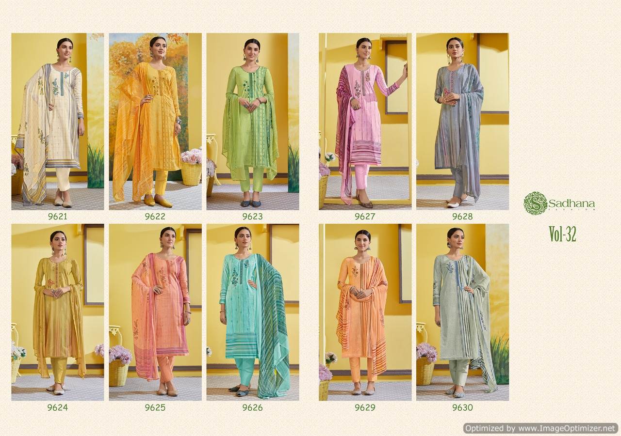 Sanskruti Presents Sadhana 32 Pure Az Collection Of Fancy Work Cotton Dress Materials