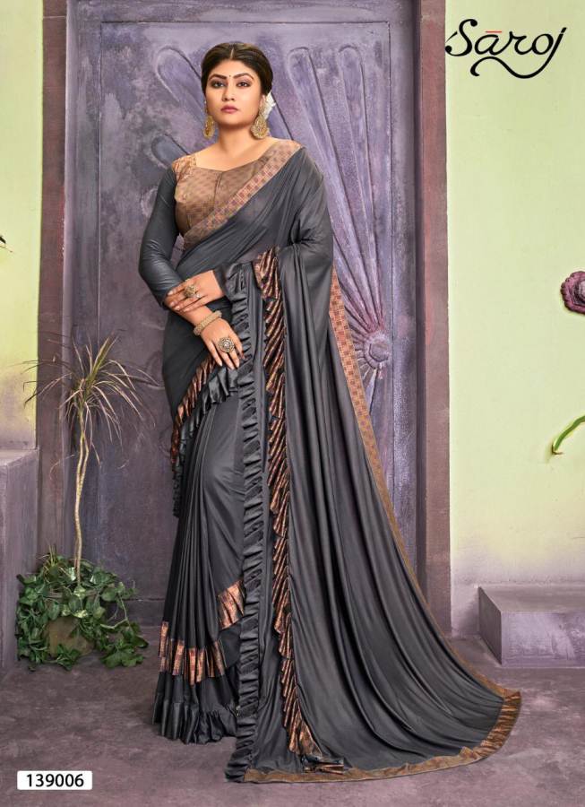 Buy Black Georgette Leheriya Printed Pre-draped Ruffle Saree With Blouse  For Women by Inara Jaipur Online at Aza Fashions.