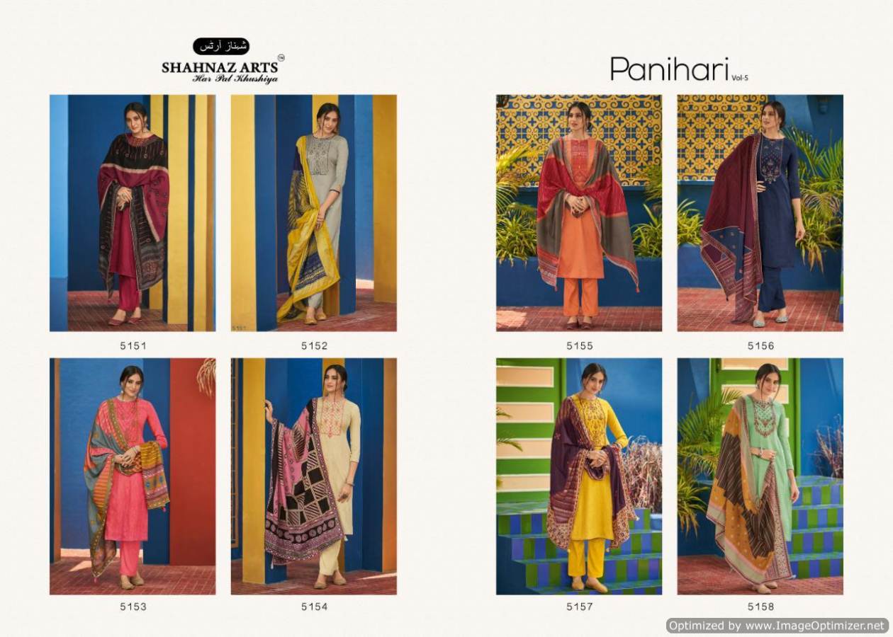 Shahnaz Presents Panihari 5 Collection Of Jam Cotton Fancy Embroidered And Digital Printed Dress Materials