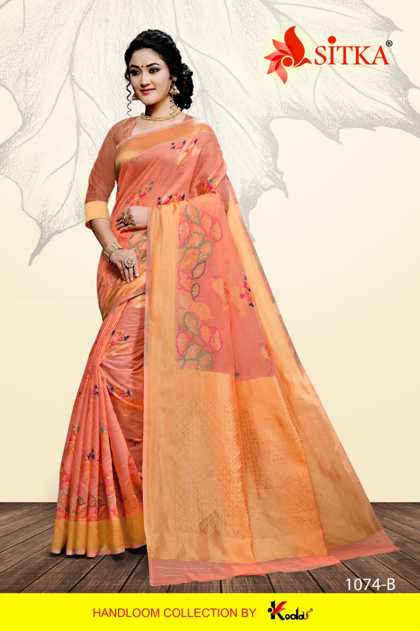 Sitka Samaira 1174 Leaf Design Cotton Silk Traditional Sarees