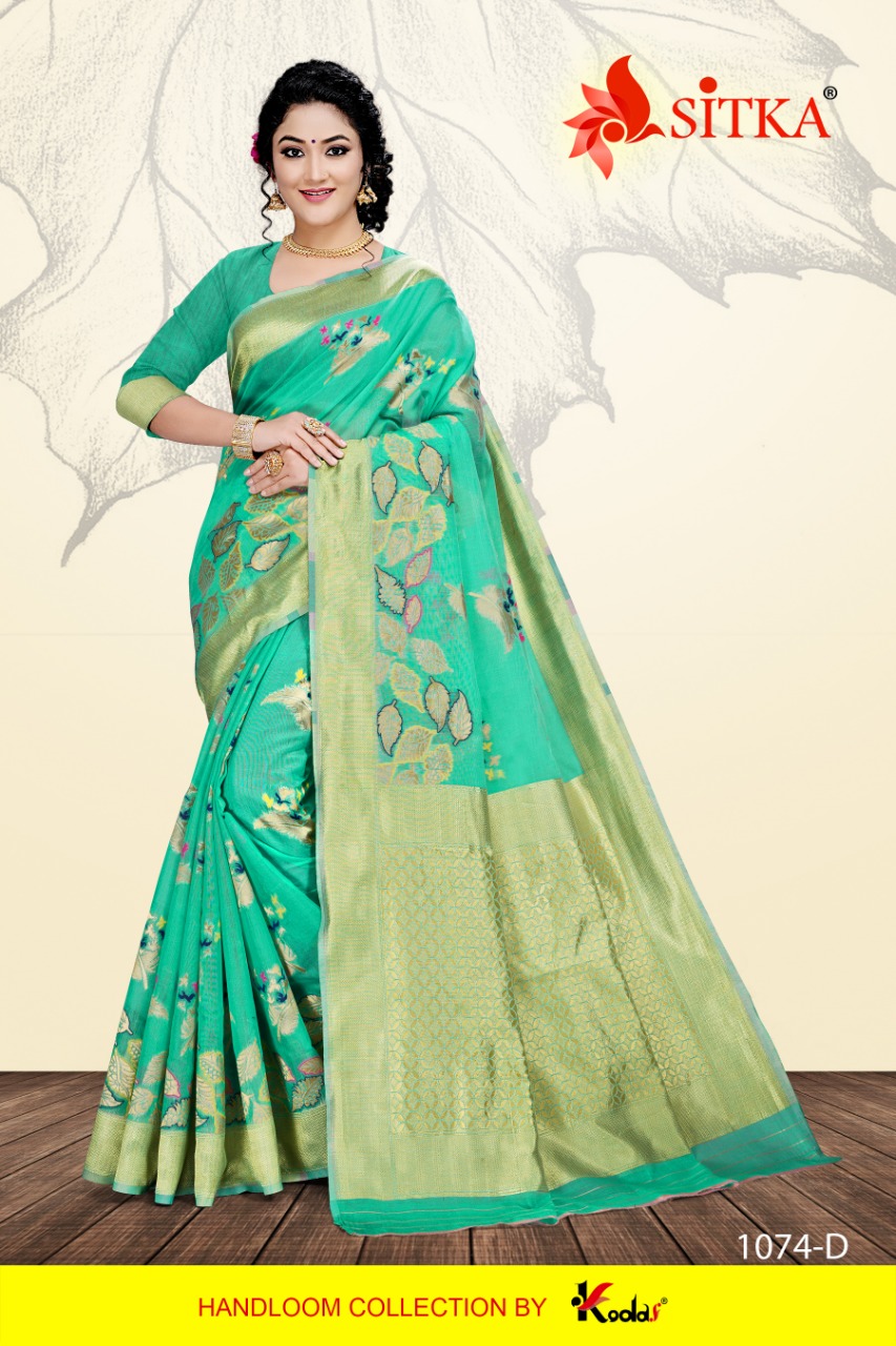 Sitka Samaira 1174 Leaf Design Cotton Silk Traditional Sarees