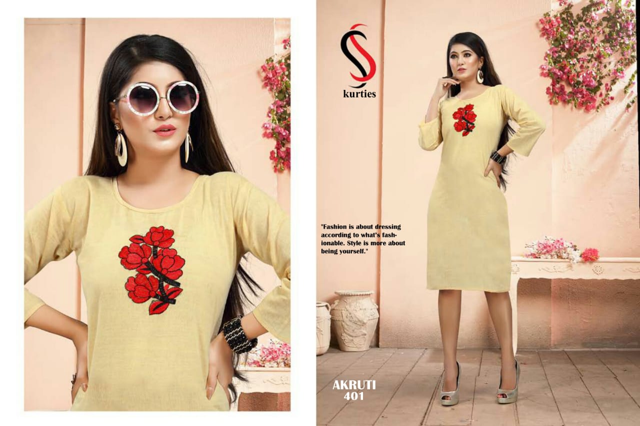 Ss Presents Akruti 4 Pure Cotton Self Embroidered Casual Kurtis