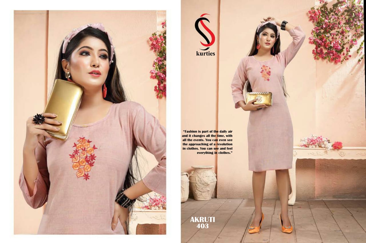 Ss Presents Akruti 4 Pure Cotton Self Embroidered Casual Kurtis