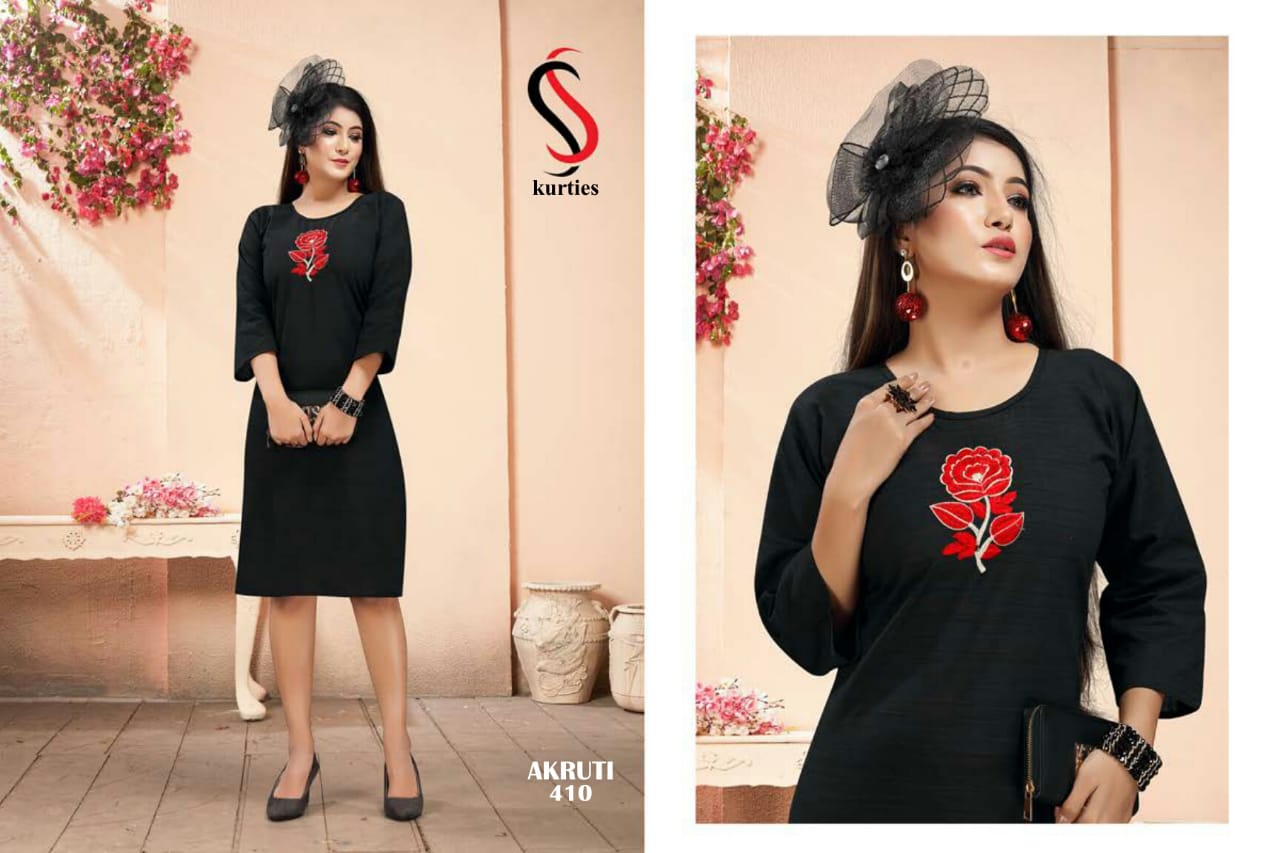 Ss Presents Akruti 4 Pure Cotton Self Embroidered Casual Kurtis