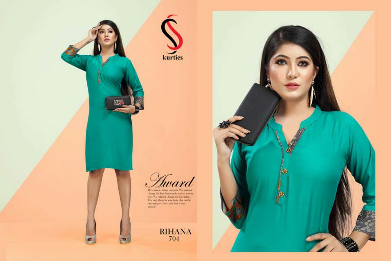 Ss Presents Rihana 7 Collection Of Rayon Plain Casual Wear Kurtis