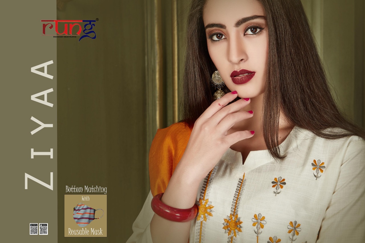 Rung Presents Ziyaa Collection Of Rayon Embroidered Ready Made Dress With Matching Mask