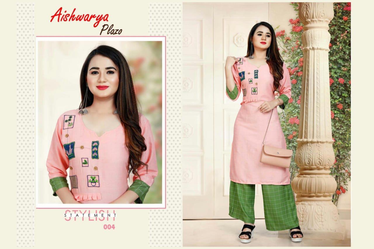 Aagya Presents Aishwarya Plazo Collection Of Heavy Rayon Stylish Kurti With Bottom