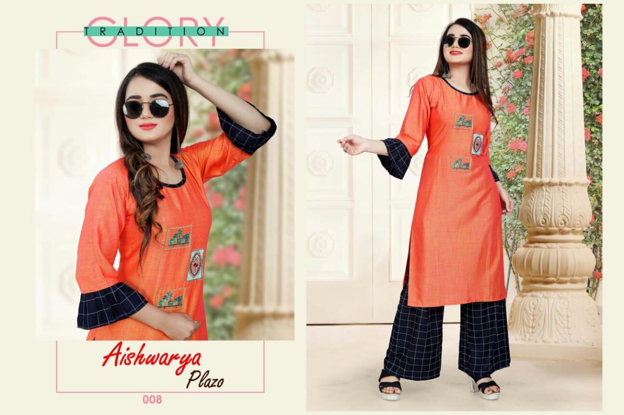 Aagya Presents Aishwarya Plazo Collection Of Heavy Rayon Stylish Kurti With Bottom