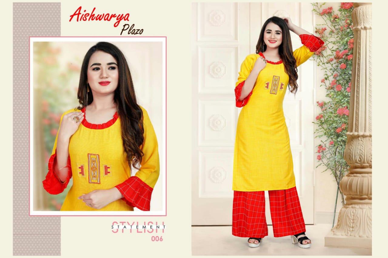 Aagya Presents Aishwarya Plazo Collection Of Heavy Rayon Stylish Kurti With Bottom