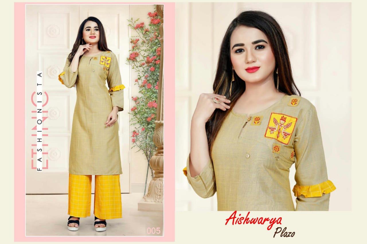 Aagya Presents Aishwarya Plazo Collection Of Heavy Rayon Stylish Kurti With Bottom