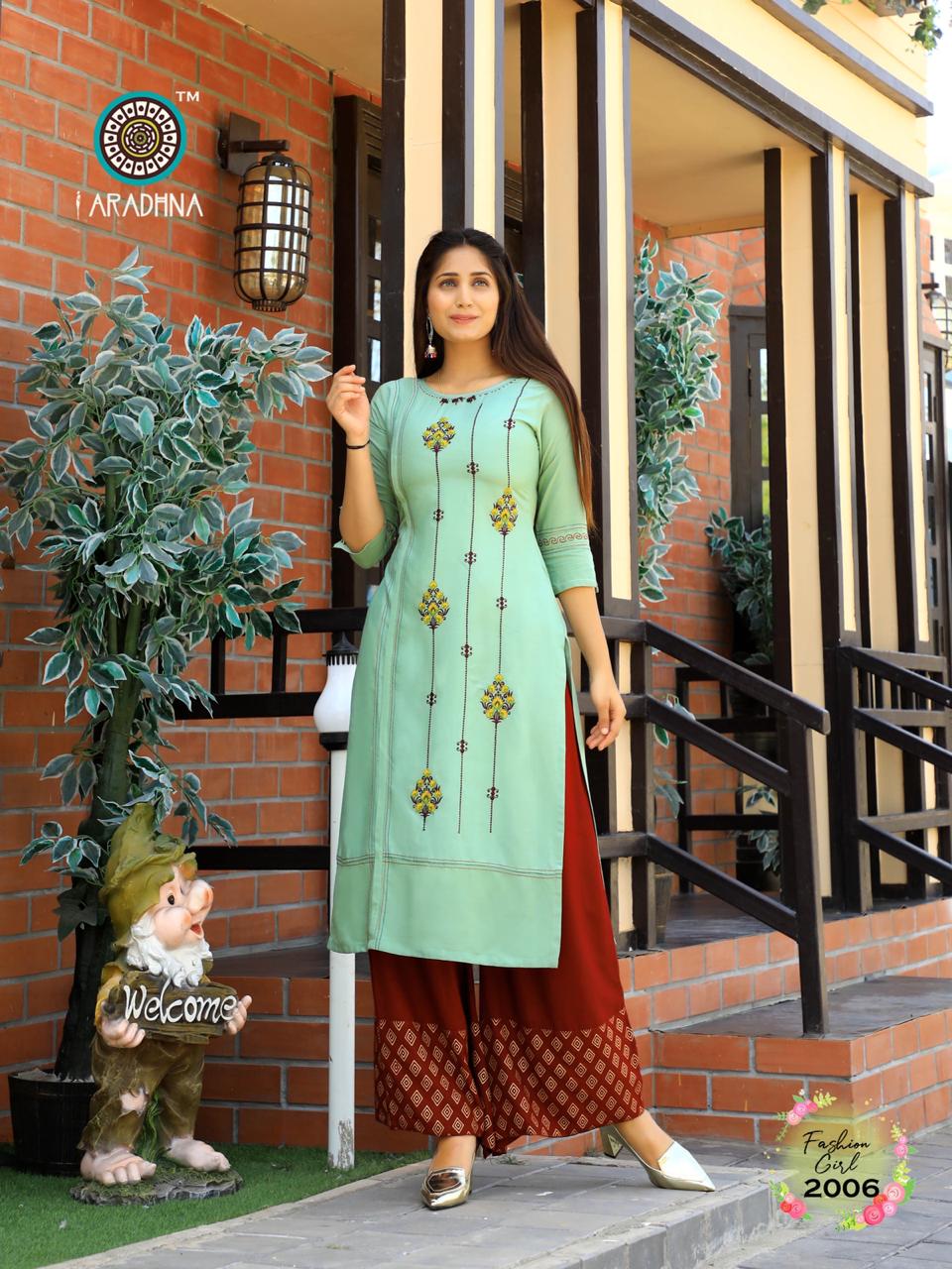 Aaradhna Presents Fashion Girl Collection Of Heavy Rayon Embroidered Kurti  With Plazo