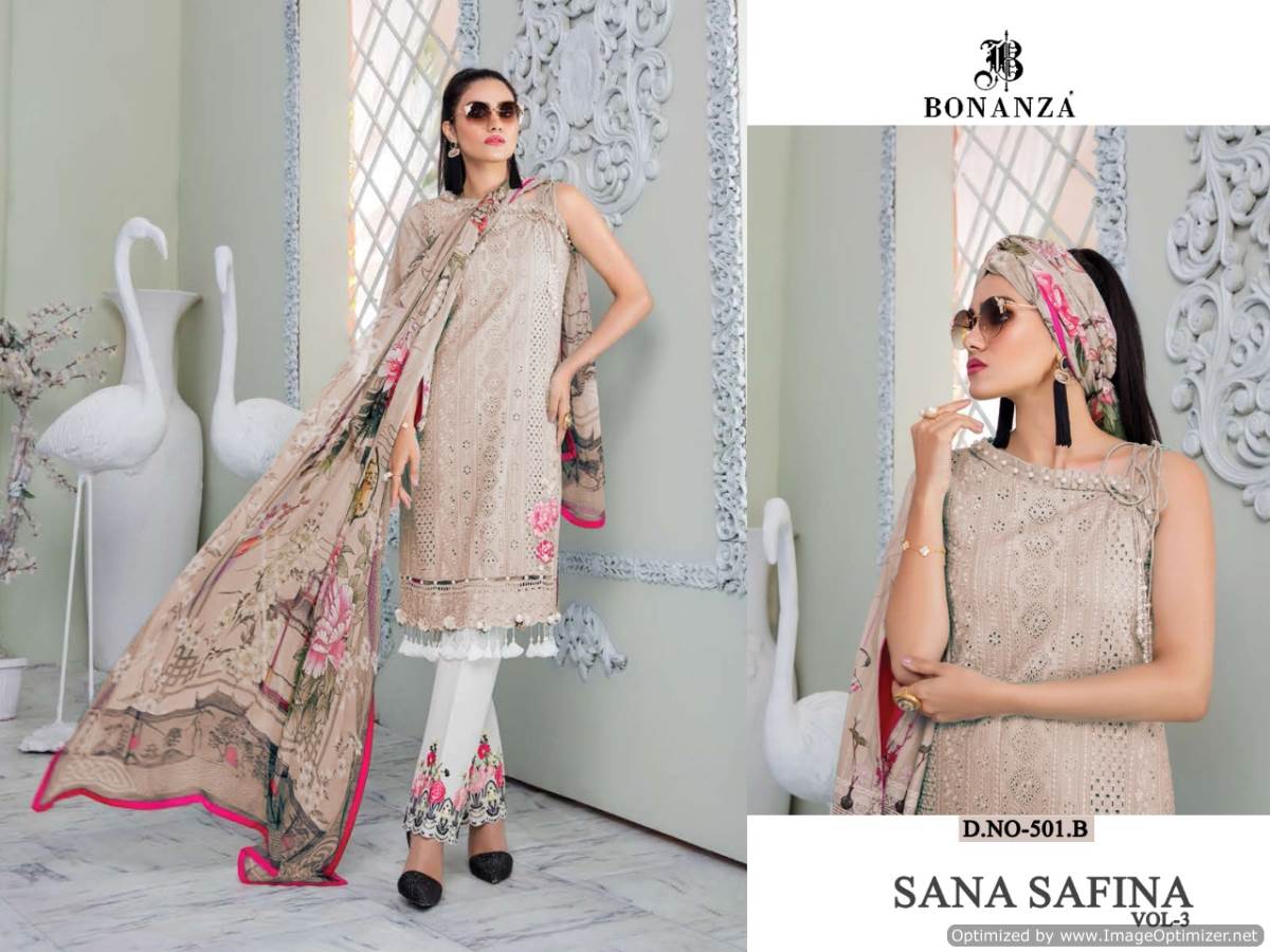 Bonanza Presents Sana Safinaz 3 Collection Of Heavy Lawn Cotton Embroidered Designer Pakistani Suits