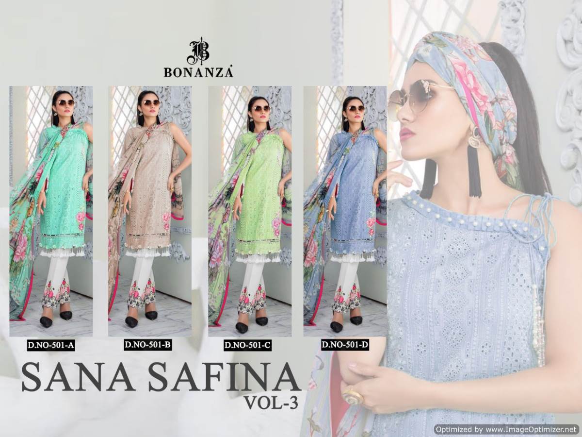 Bonanza Presents Sana Safinaz 3 Collection Of Heavy Lawn Cotton Embroidered Designer Pakistani Suits