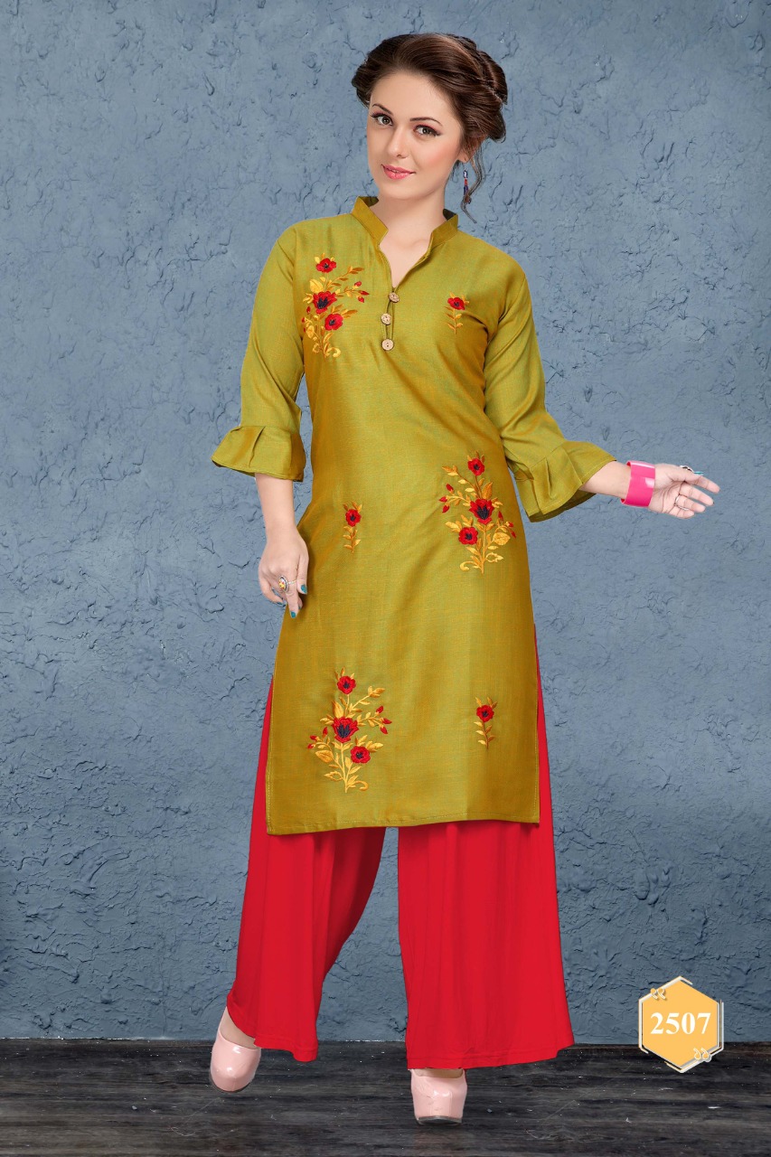 Honey Presents Pragya Collection Of Heavy Rayon Printed Straight-cut Kurti With Bottom