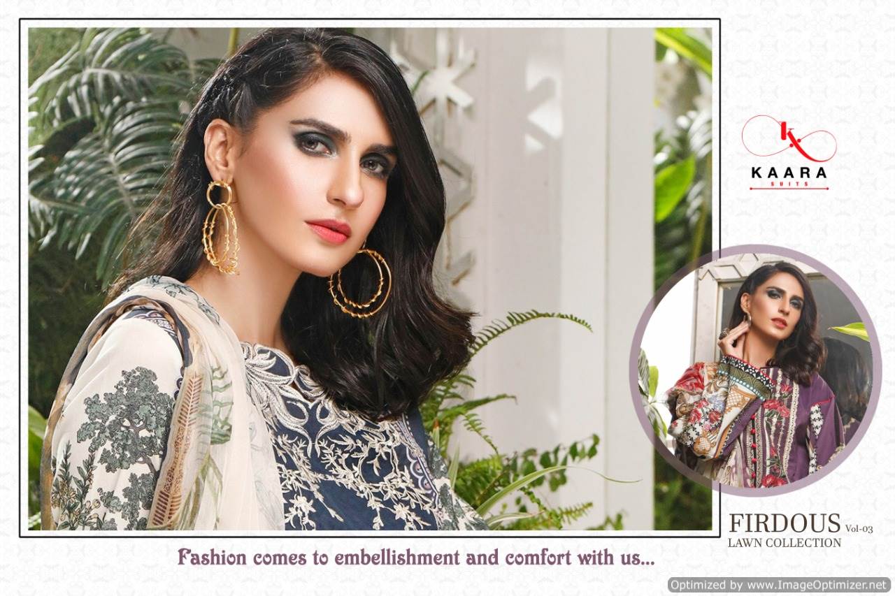 Kaara Presents Firdous Lawn Collection 3 Of Pure Cotton Designer Pakistani Suits